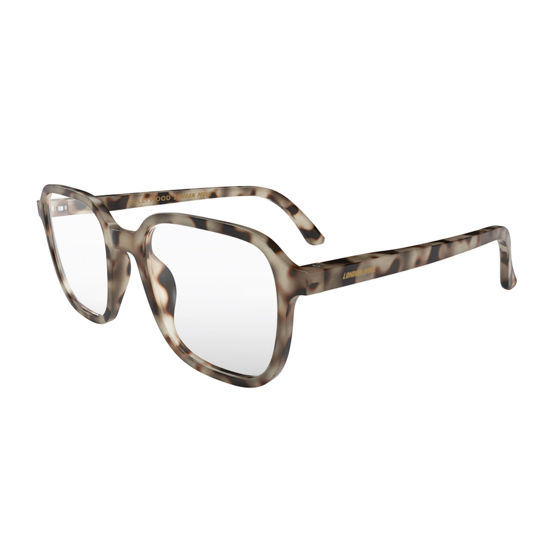 Open skew - Hollywood Reading Glasses in pale tortoiseshell featuring a soft circle frame and provide crystal clear vision. Available in a + 1, 1.5, 2, 2.5, 3 prescriptions.