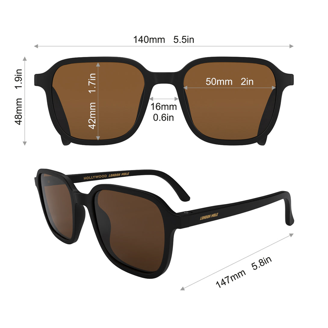 Dimensions - Hollywood sunglasses in matt tortoiseshell featuring an oversized, iconic panto frame and brown UV400 lenses. The finishing touch to every outfit while protecting your eyes. 