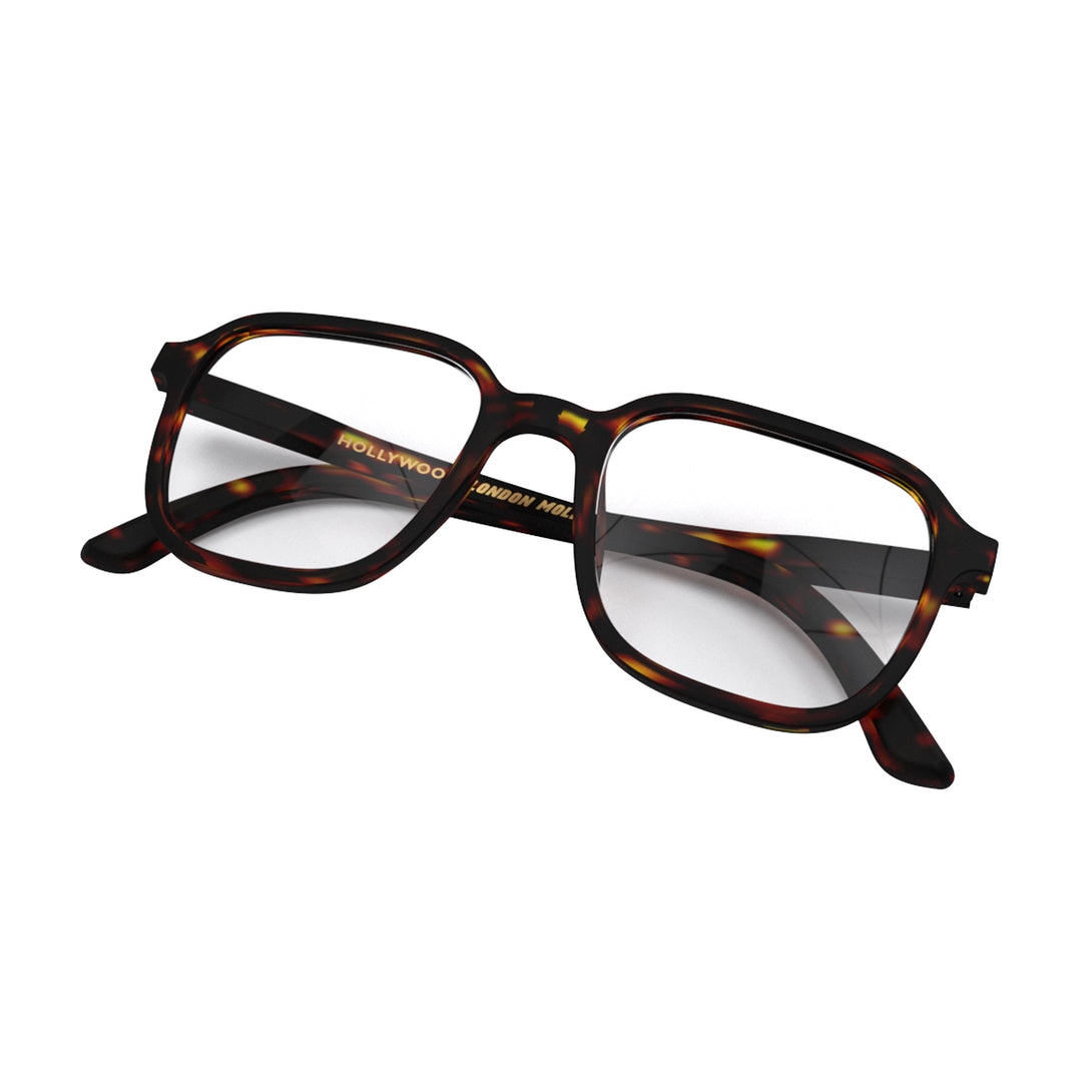 Folded skew - Hollywood Reading Glasses in matt brown tortoiseshell featuring a soft circle frame and provide crystal clear vision. Available in a + 1, 1.5, 2, 2.5, 3 prescriptions.