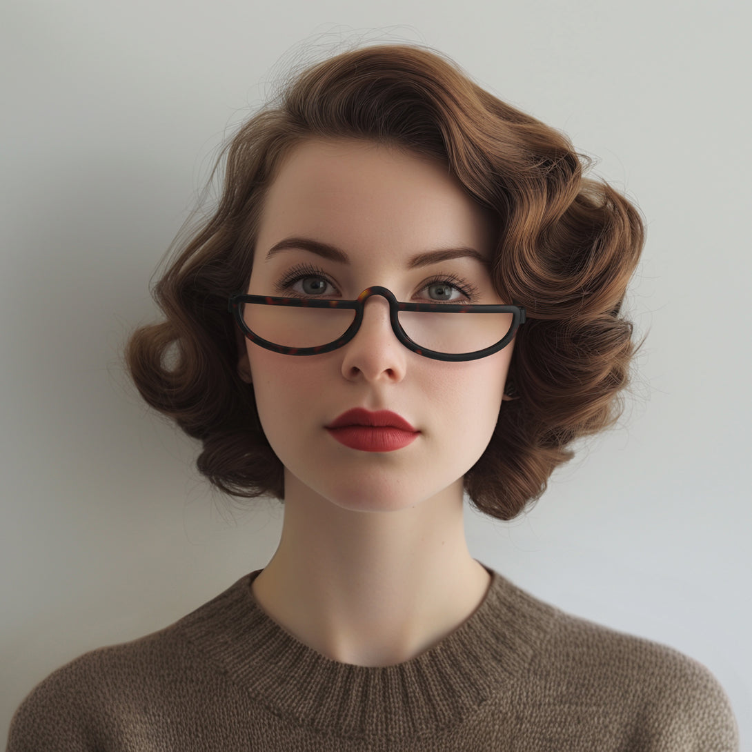 Female model - Brainy Reading Glasses in matt tortoiseshell featuring an oversized circular frame and provide crystal clear vision. Available in a + 1, 1.5, 2, 2.5, 3 prescriptions.