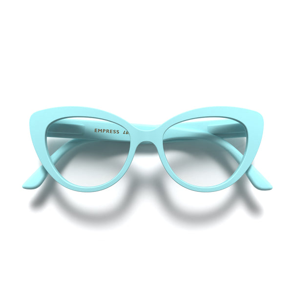 Empress reading glasses in rubberised powder blue
