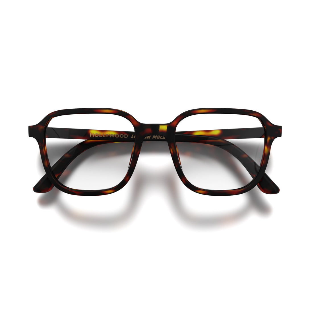 Front - Hollywood Reading Glasses in matt brown tortoiseshell featuring a soft circle frame and provide crystal clear vision. Available in a + 1, 1.5, 2, 2.5, 3 prescriptions.