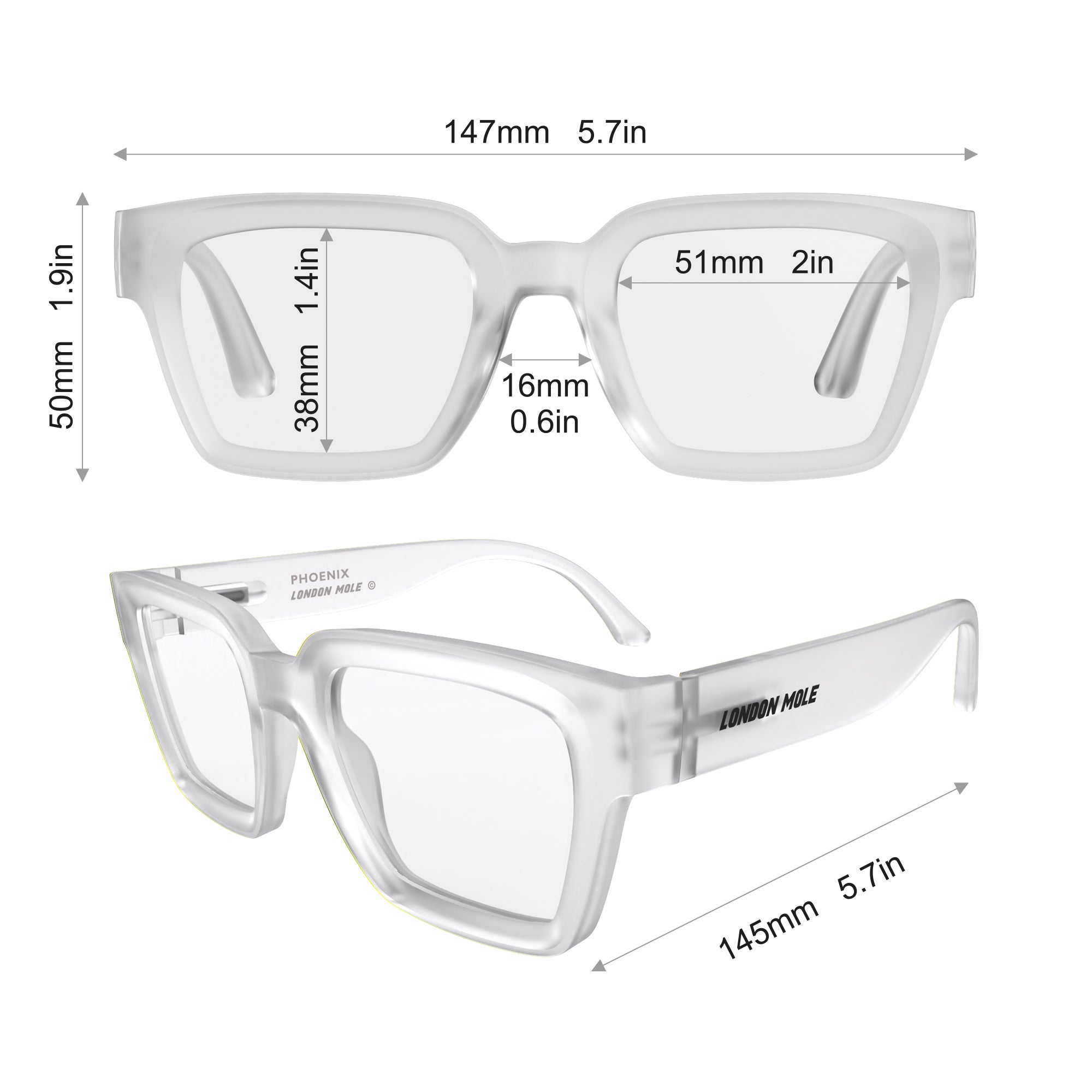 Phoenix reading glasses in rubberised transparent – London Mole