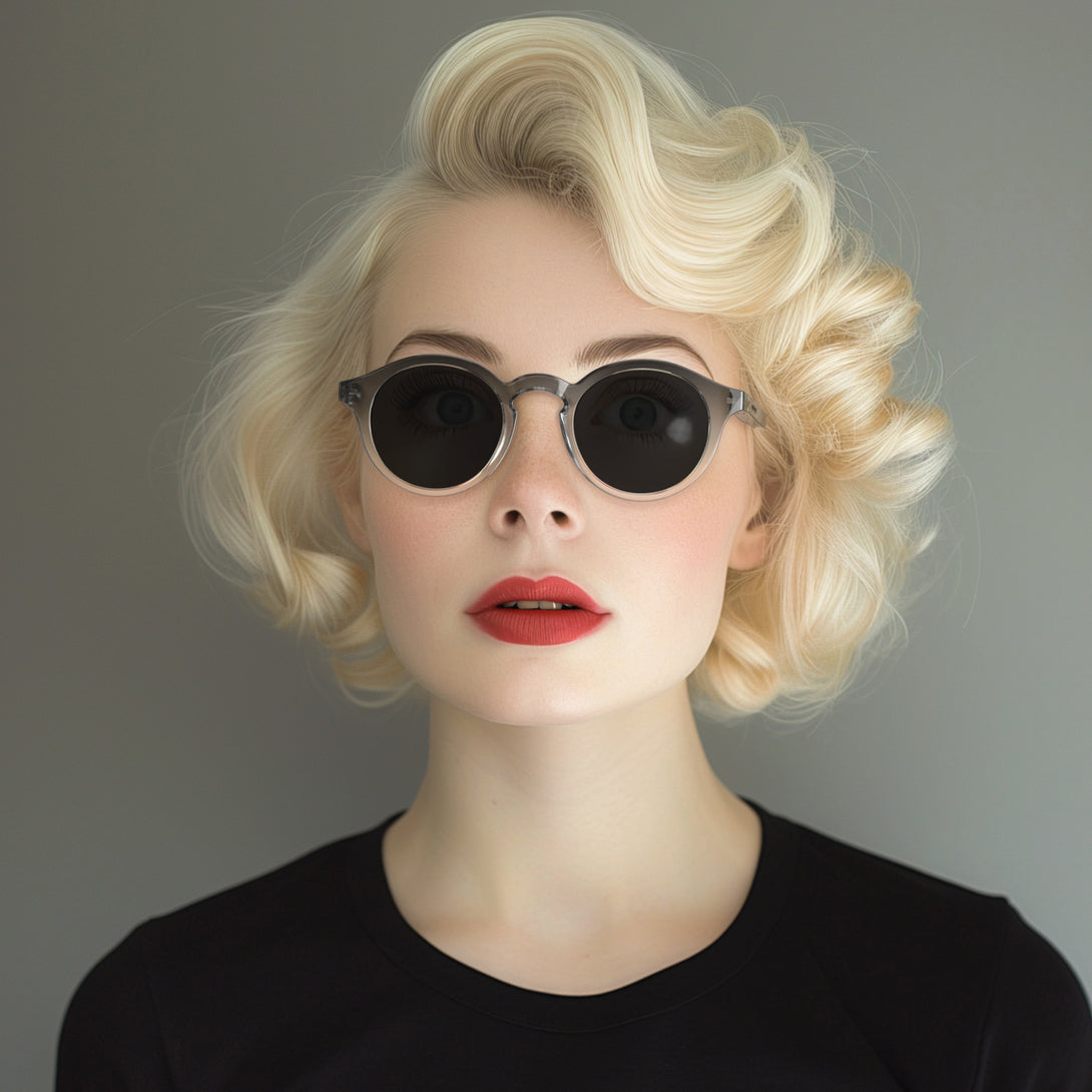 Female model - Graduate sunglasses in black fade featuring a soft circle frame and black UV400 lenses. The finishing touch to every outfit while protecting your eyes. 