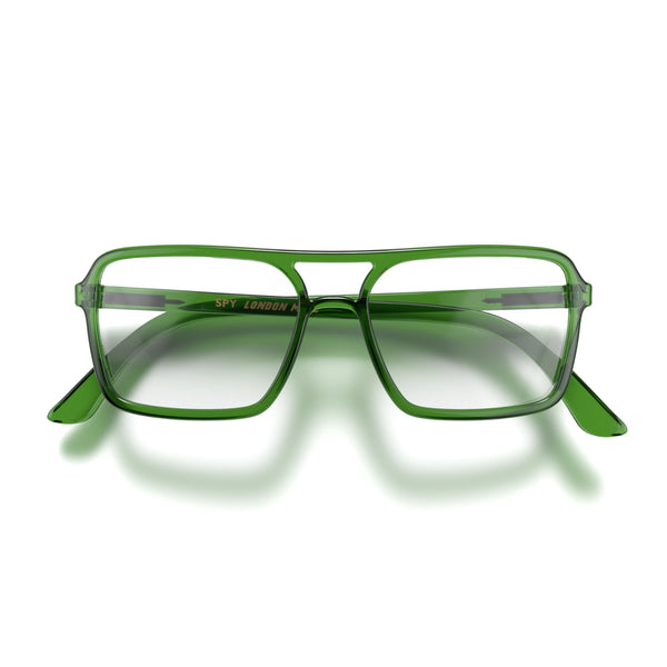 Spy reading glasses in transparent green