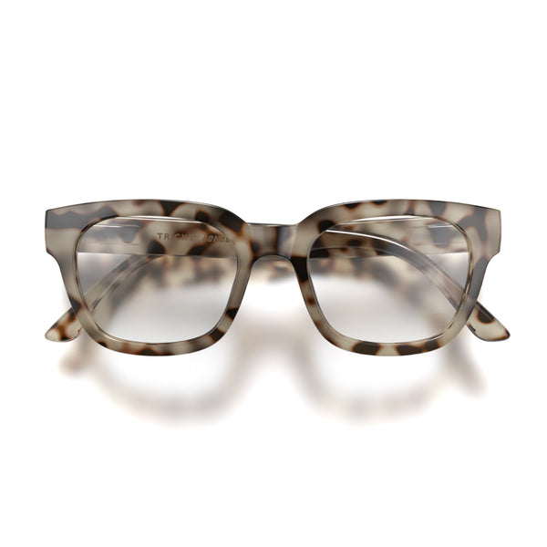 Tricky blue blocker glasses in pale tortoiseshell