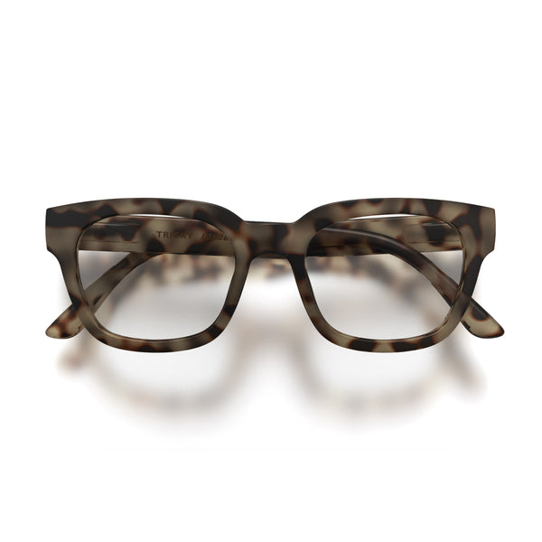 Tricky blue blocker glasses in matt pale tortoiseshell