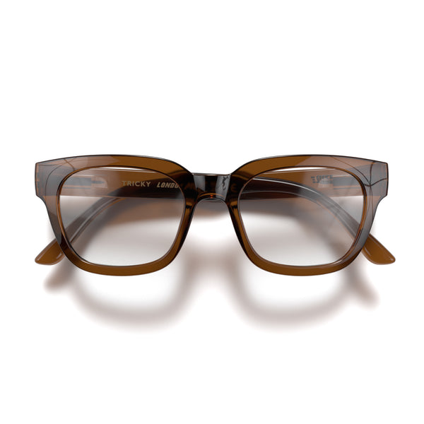 Tricky reading glasses in transparent brown