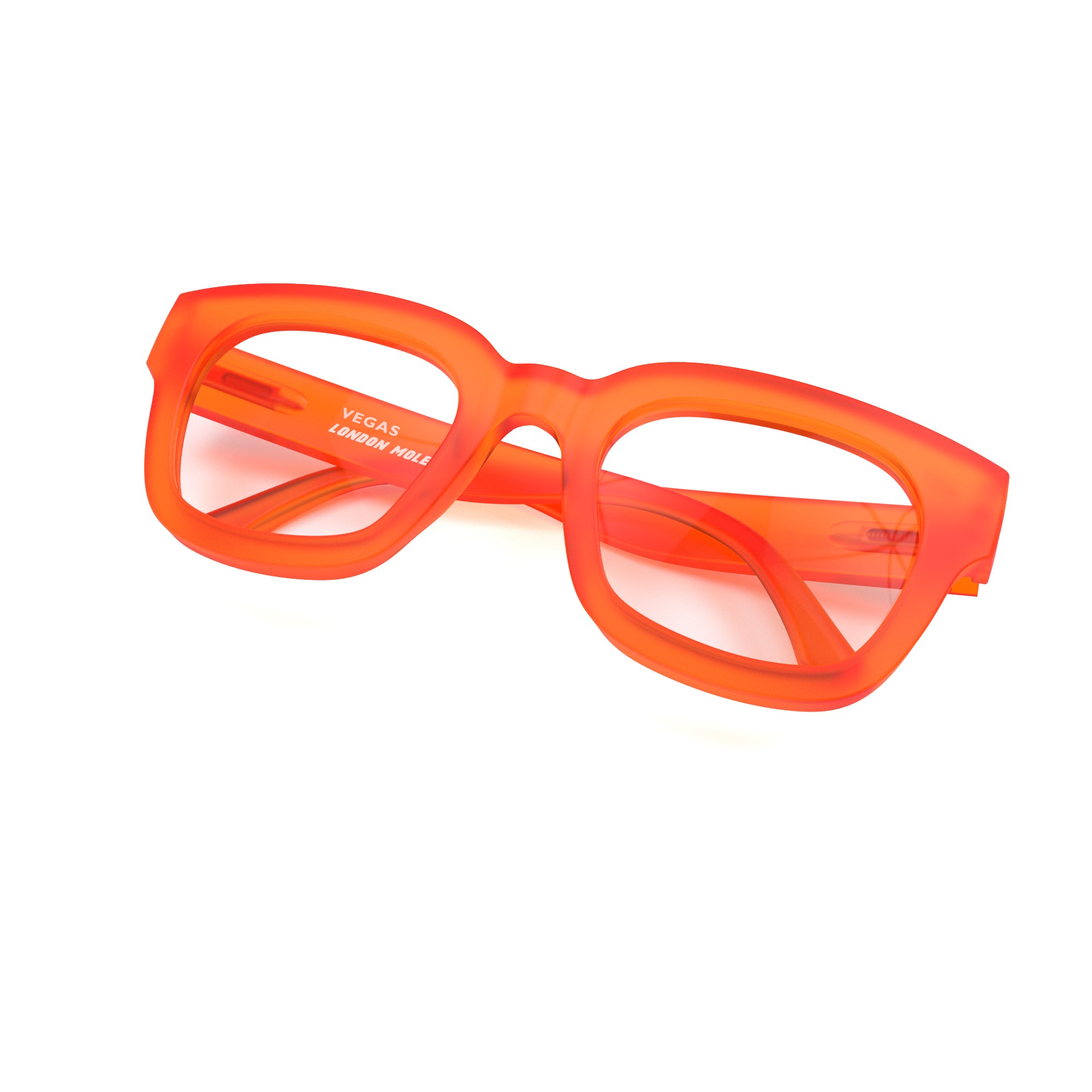 Vegas reading glasses in rubberised fluorescent transparent orange ...