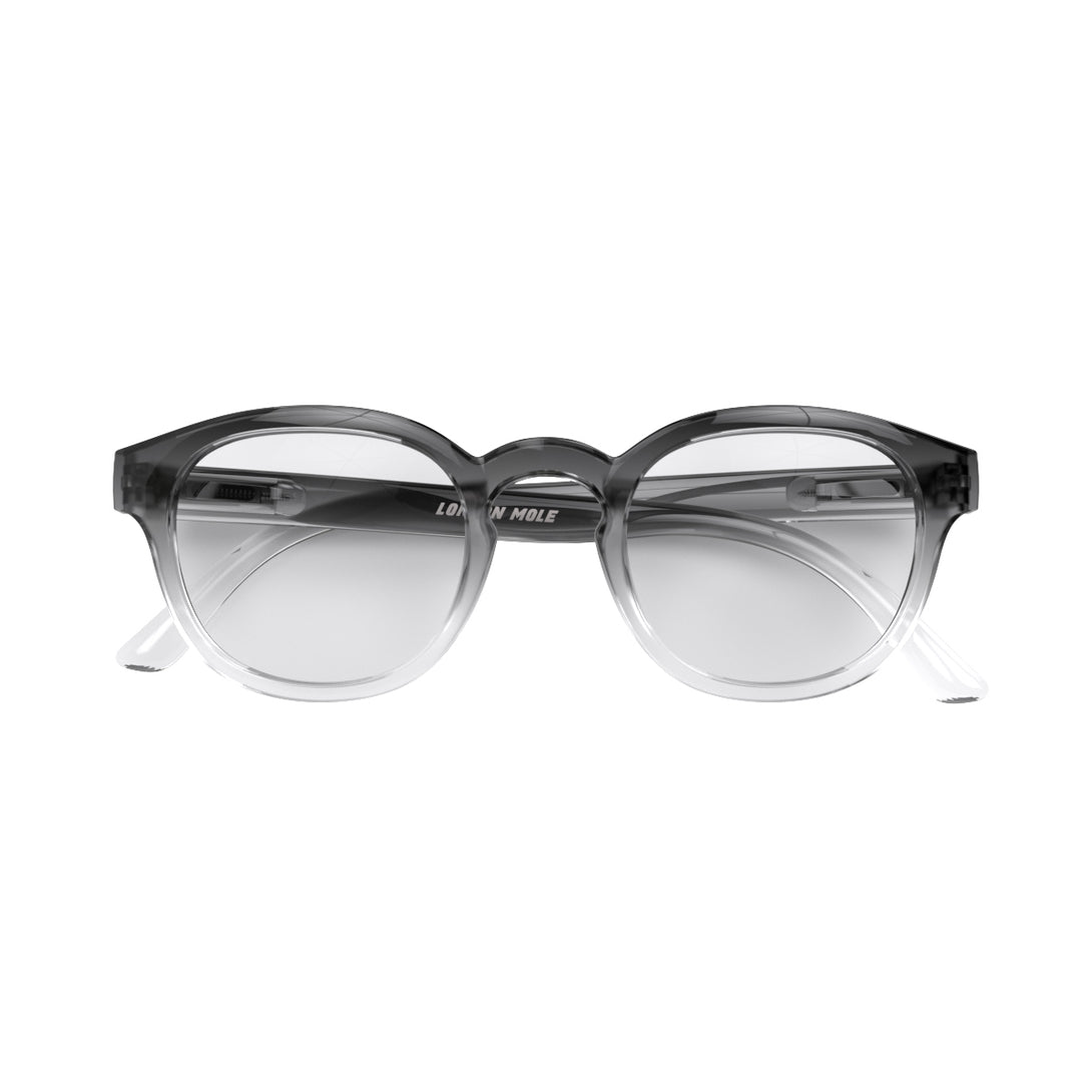 Front - Monalux Reading Glasses in black fade featuring a the classic Oxford, rounded frame and provide crystal clear vision. Available in a + 1, 1.5, 2, 2.5, 3 prescriptions.