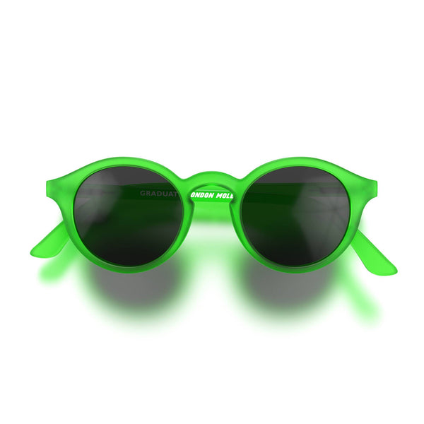 Graduate sunglasses in rubberised fluorescent transparent green