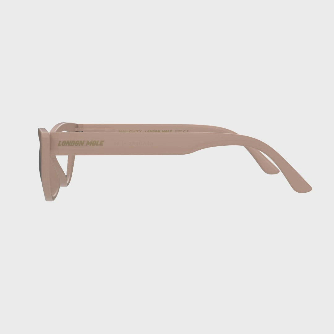 Naughty Blue Blocker Glasses by London Mole with Soft Pink Frames - 360 Turning Animation