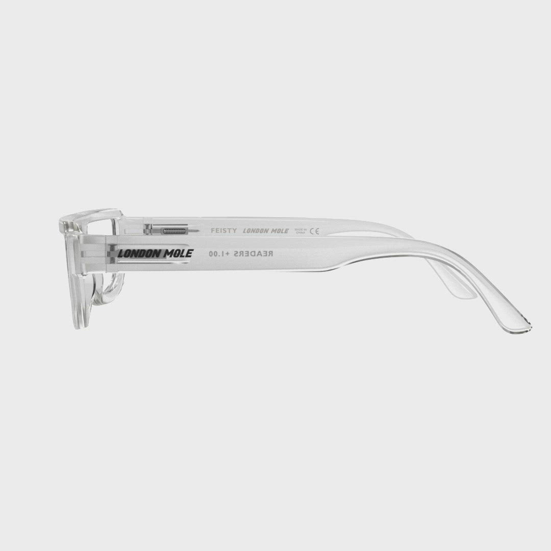 Feisty Reading Glasses by London Mole with Transparent Frames - 360 Turning Animation