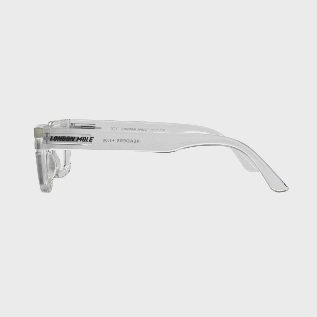 Icy Reading Glasses by London Mole with Transparent Frames - 360 Turning Animation