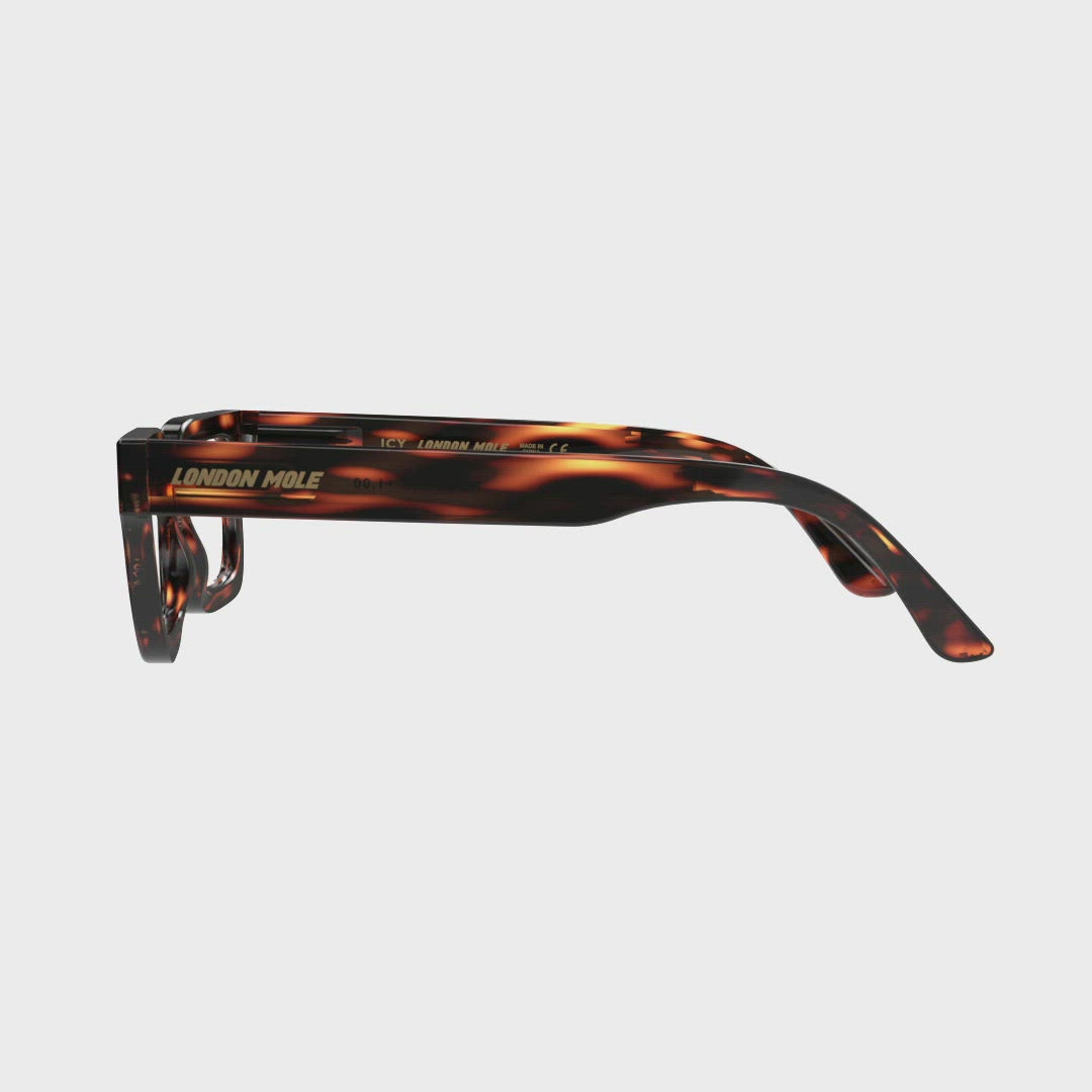 Icy Blue Blocker Glasses  by London Mole with Gloss Tortoise Shell Frames - 360 Turning Animation