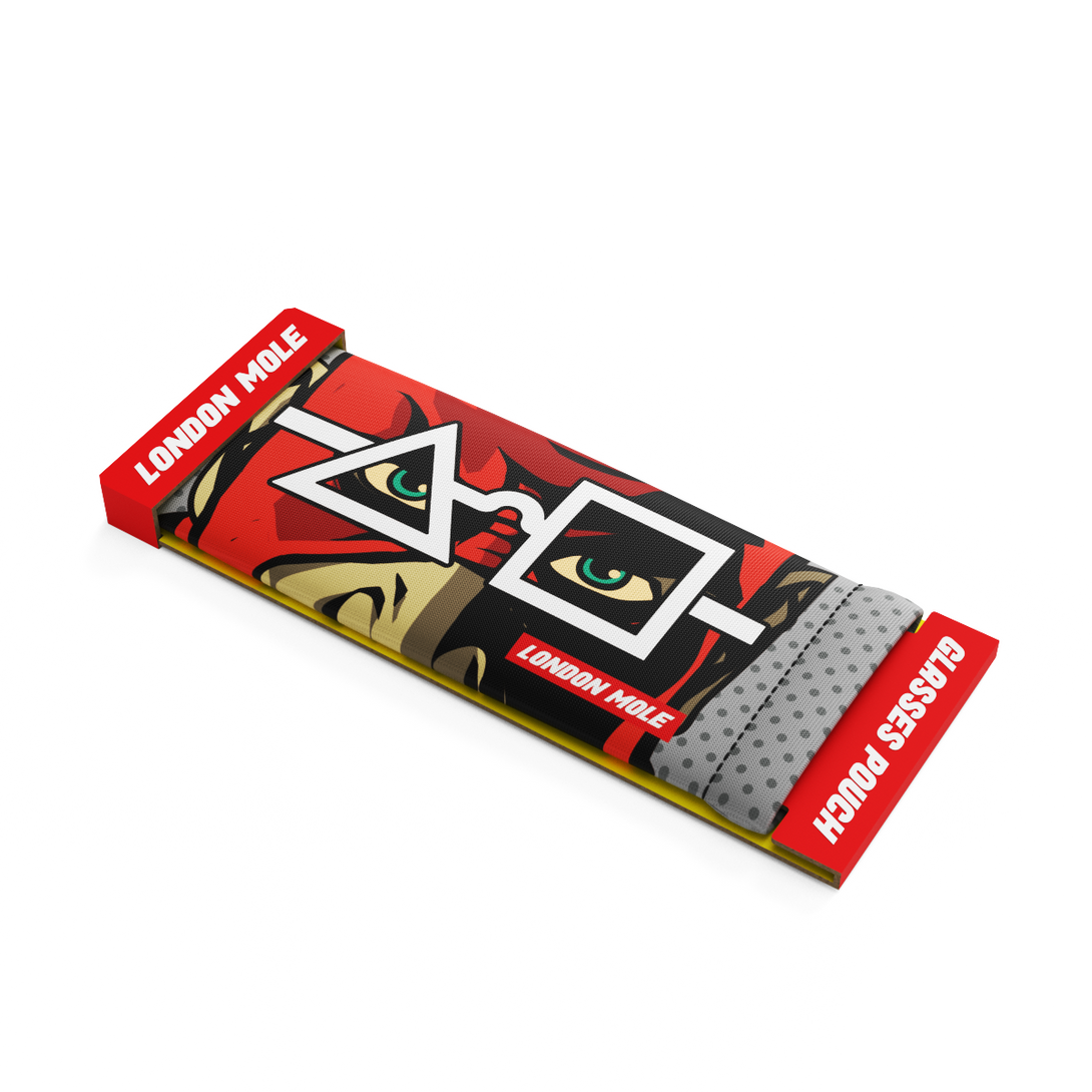 Eagle Eye glasses pouch with male superhero comic strip design - skew in packaging - LMP-EAGLE