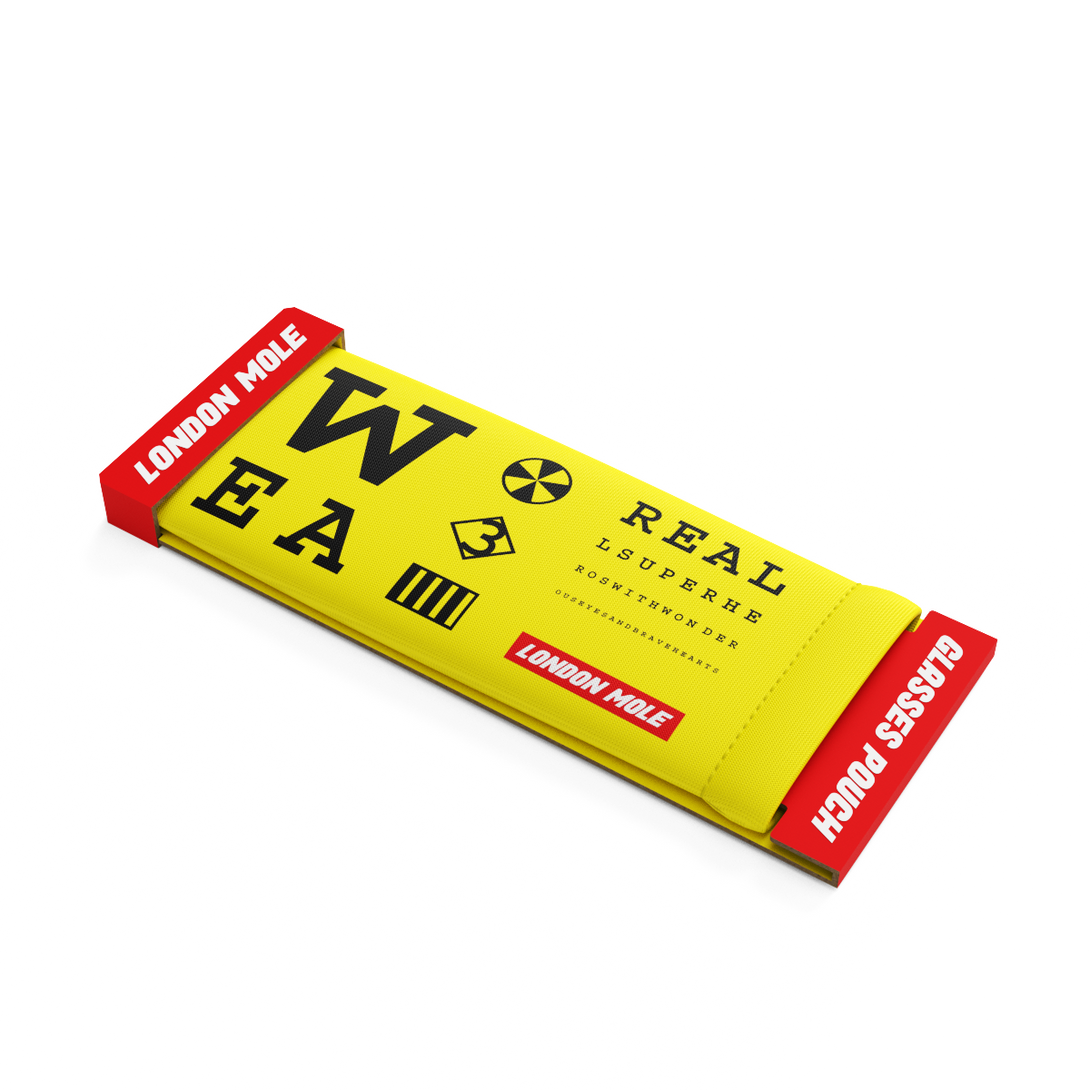 Eye Test glasses pouch Yellow with black eye test design - skew in packaging - LMP-TEST-Y