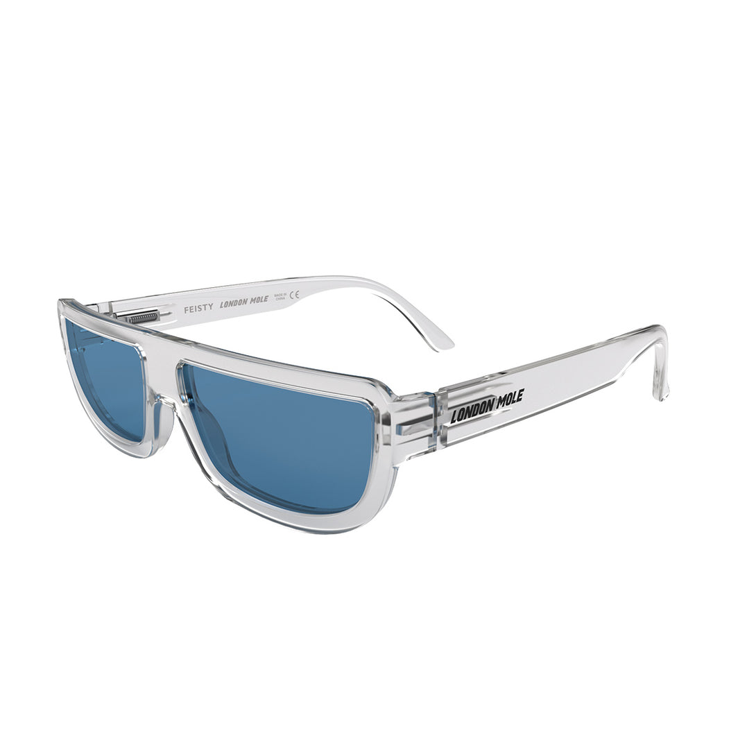 Open skew - Feisty sunglasses in transparent featuring a utilitarian, straight top line frame and blue UV400 lenses. The finishing touch to every outfit while protecting your eyes. 