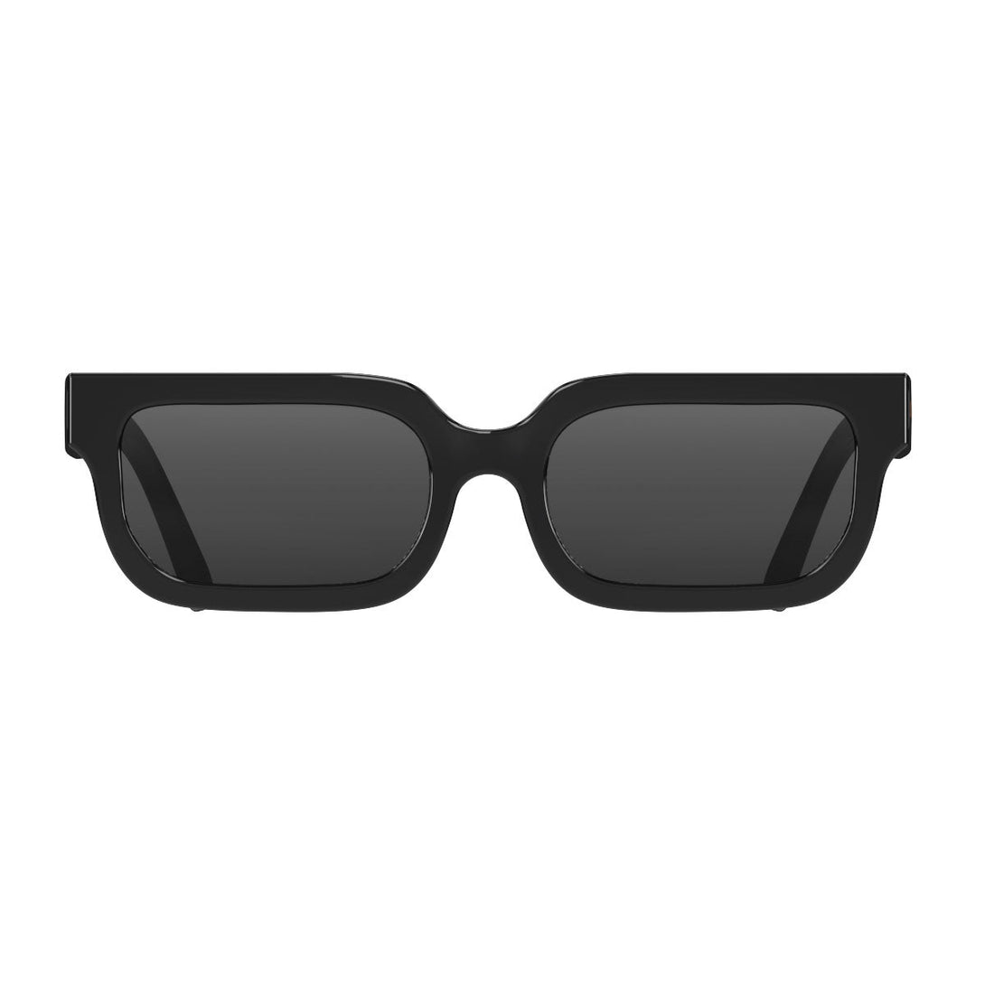 Front - Icy sunglasses in gloss black featuring a bold rectangle frame and black UV400 lenses. The finishing touch to every outfit while protecting your eyes. 