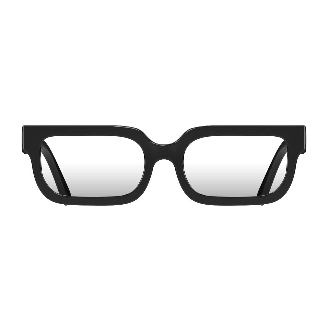Open front - Icy Reading Glasses in gloss black featuring a bold rectangle frame and provide crystal clear vision. Available in a + 1, 1.5, 2, 2.5, 3 prescriptions.