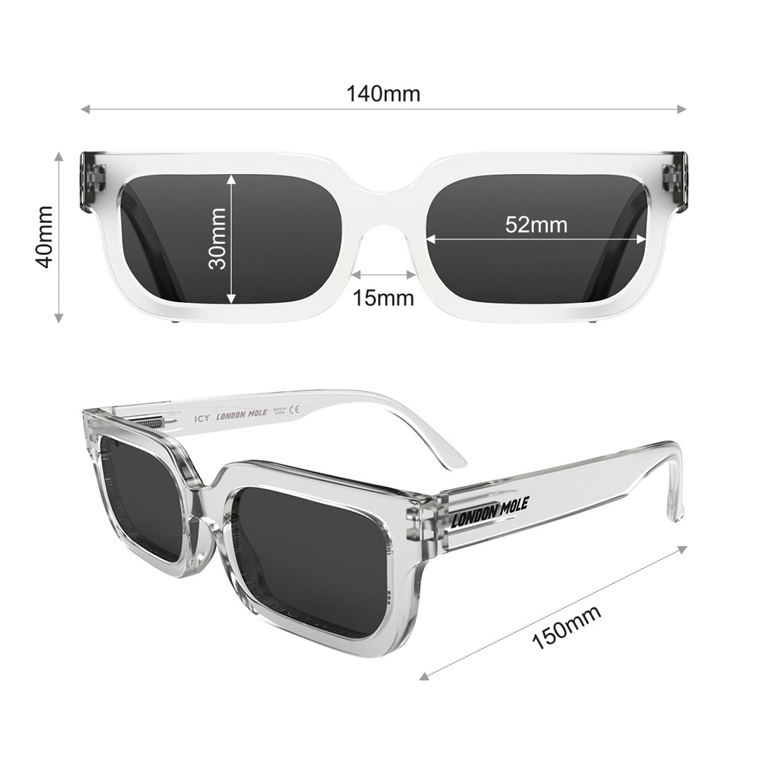 Dimension - Icy sunglasses featuring a bold rectangle, transparent frame and black UV400 lenses. The finishing touch to every outfit while protecting your eyes. 