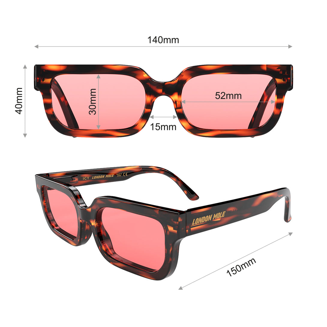 Dimension - Icy sunglasses in gloss tortoiseshell featuring a bold rectangle frame and red UV400 lenses. The finishing touch to every outfit while protecting your eyes. 