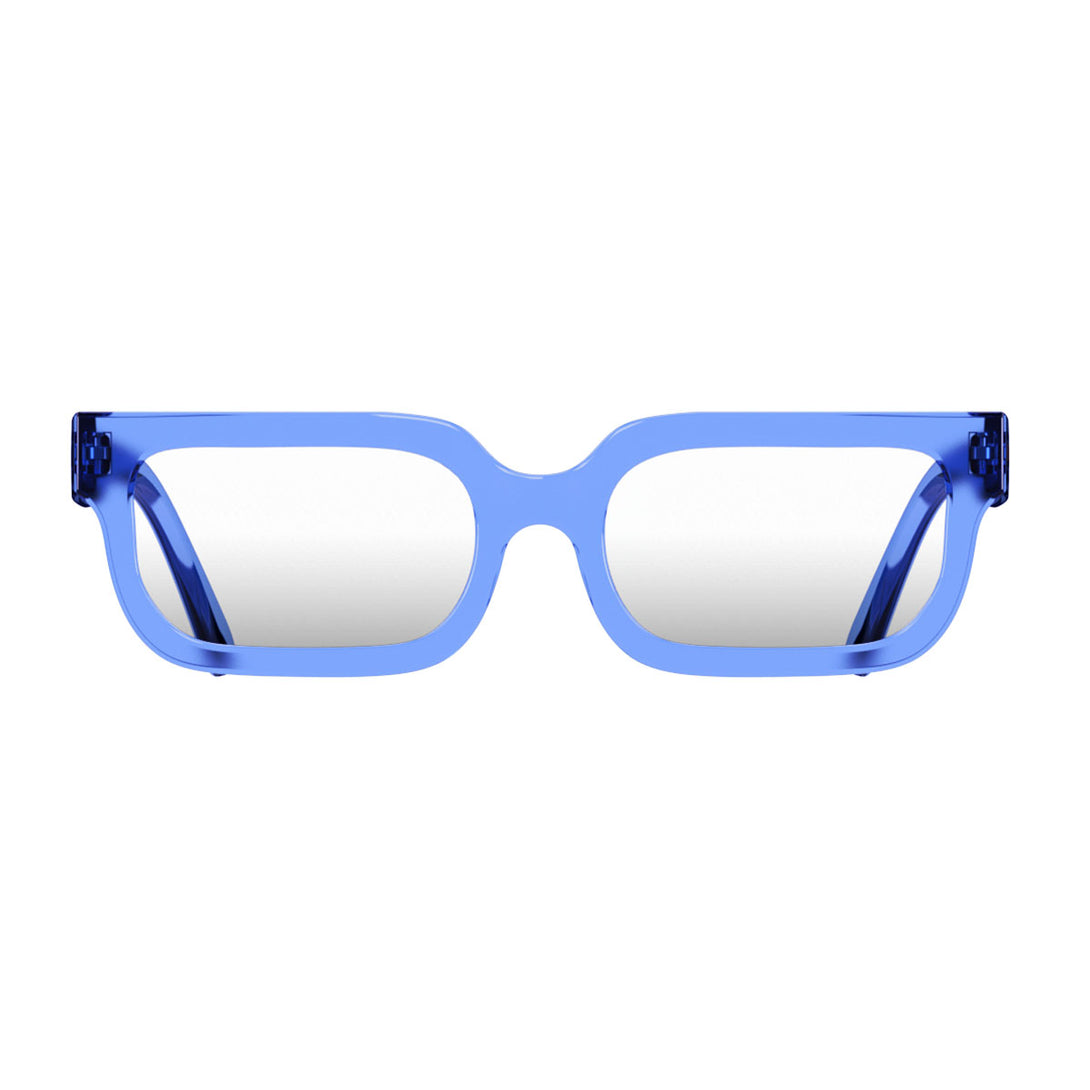 Open front view of the London Mole Icy Reading Glasses in Transparent Blue