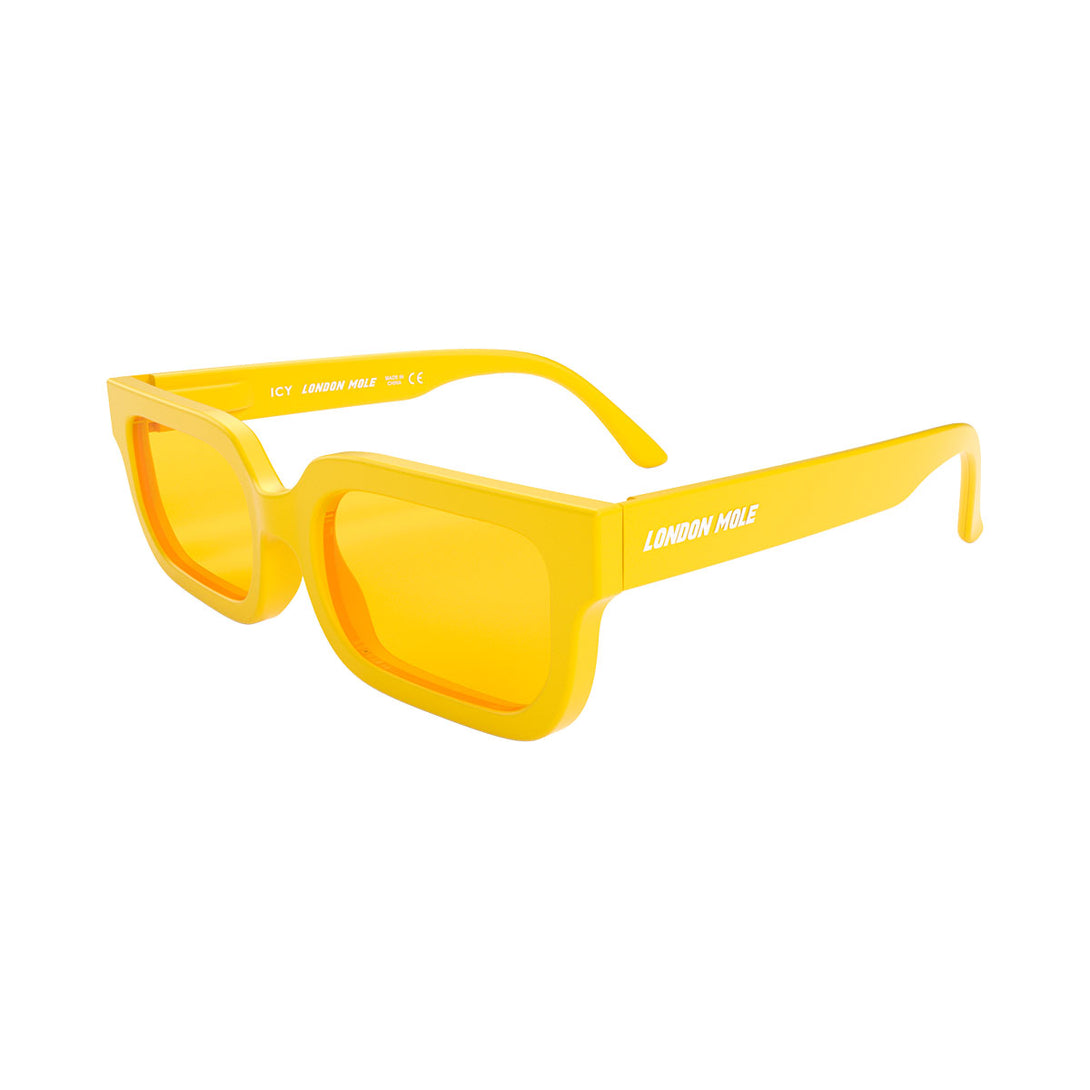 Side view of Icy Sunglasses by London Mole with Yellow Frames and Yellow Lenses