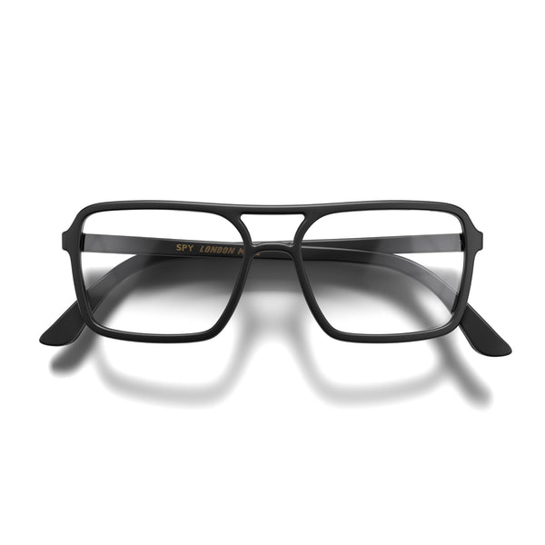 Spy blue blocker glasses in matt black