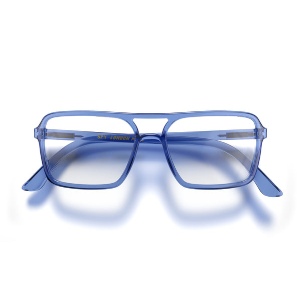 Spy reading glasses in transparent blue