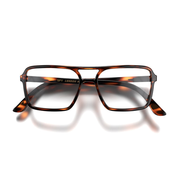 Spy blue blocker glasses in gloss tortoiseshell