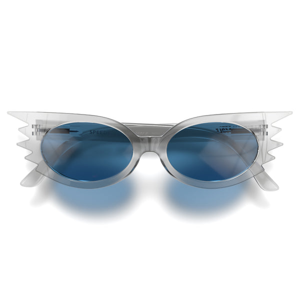 Speedy Sunglasses in Transparent with Blue Lenses