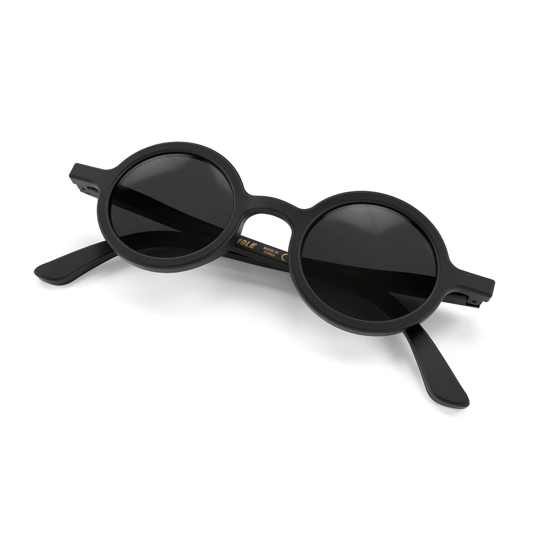Front view folded of Moley Sunglasses by London Mole with Black Frames and Black Lenses