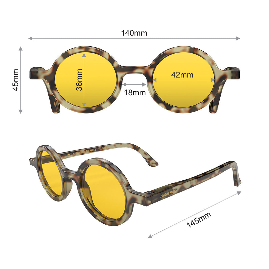 Dimension - Moly sunglasses pale tortoiseshell featuring an eccentrically round frame and yellow UV400 lenses. The perfect accessory.