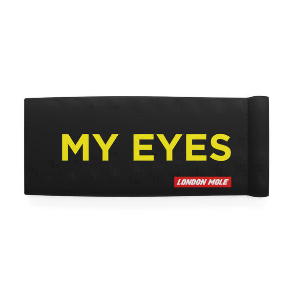 My Eyes glasses pouch in black with Yellow text – front on - LMP-EYES-Y