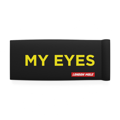 My Eyes glasses pouch in black with Yellow text – front on - LMP-EYES-Y