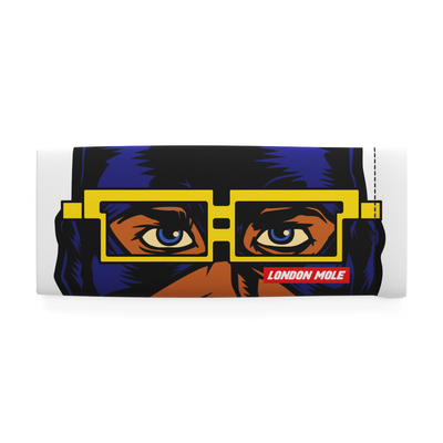 Night Vision glasses pouch with male superhero comic strip design – front on