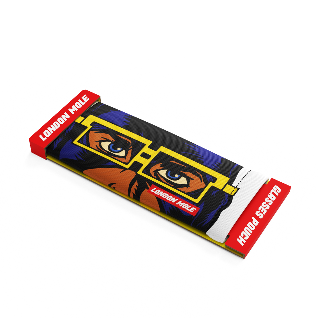 Night Vision glasses pouch with male superhero comic strip design in packaging