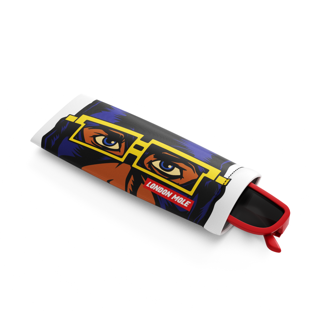 Night Vision glasses pouch with male superhero comic strip design with glasses