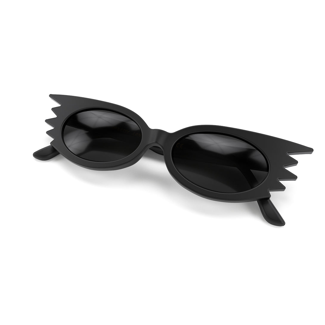 Front view folded of ____ Sunglasses by London Mole with Black Frames and Black Lenses