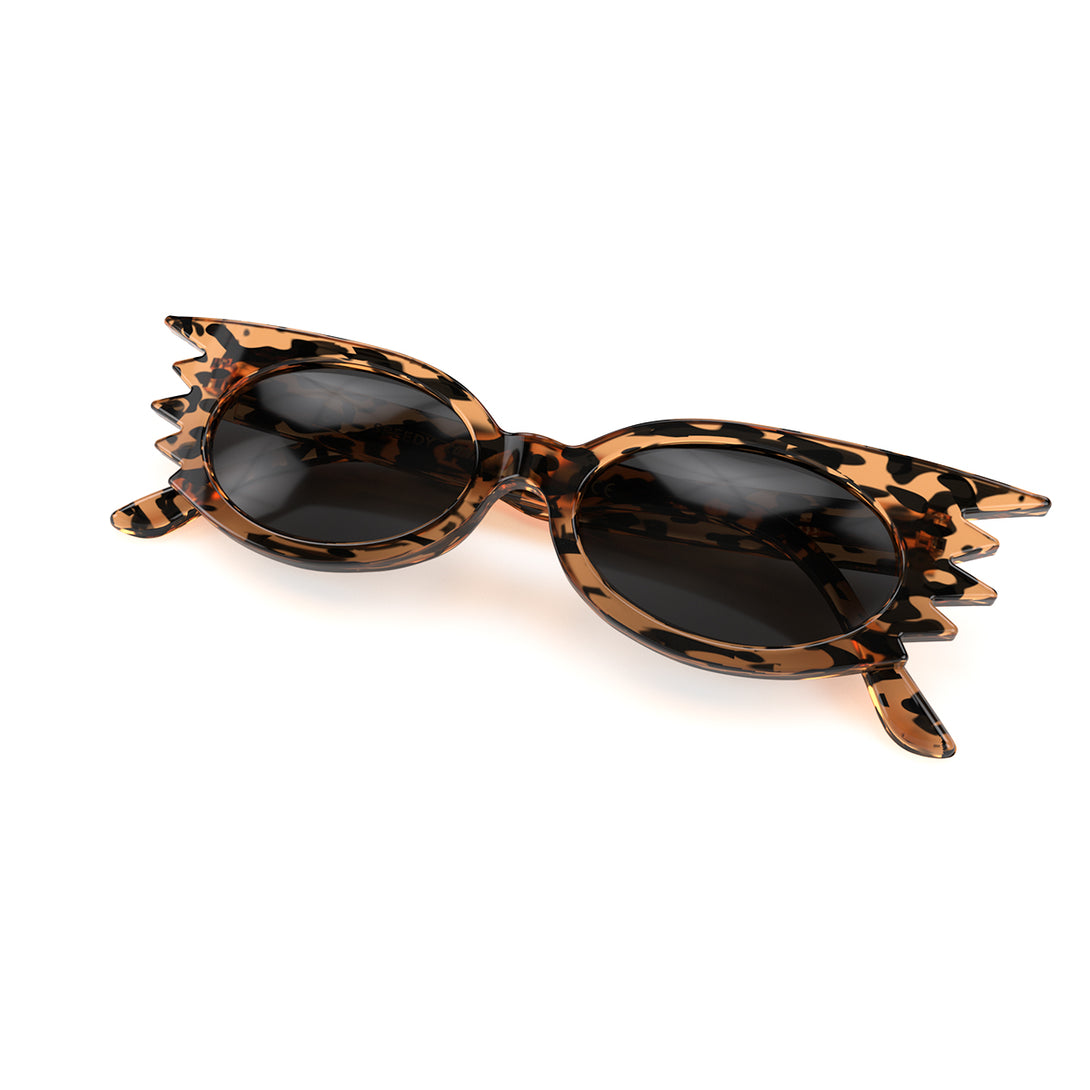 Front view folded of Speedy Sunglasses by London Mole with Gloss Tortoise Shell Frames and Black Lenses