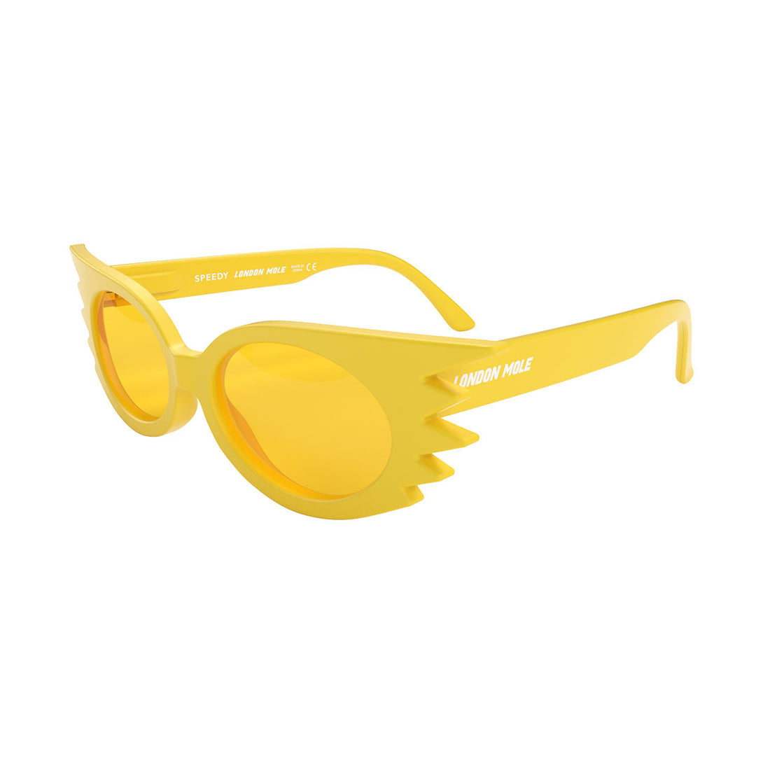 Side view of Speedy Sunglasses by London Mole with Yellow Frames and Yellow Lenses