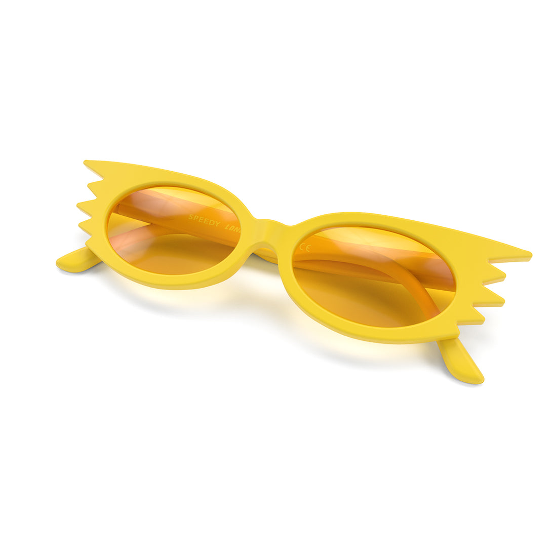 Front view folded of Speedy Sunglasses by London Mole with Yellow Frames and Yellow Lenses